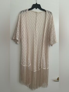 Liberty Love Beige Crochet Fringe Kimono